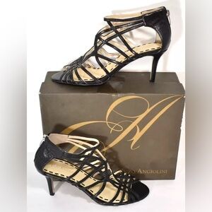 Enzo Angiolini Black Leather strappy heels N185-21